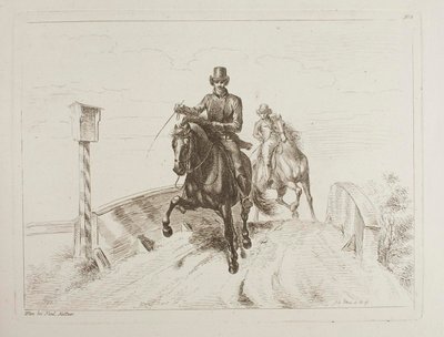 Two Riders Galloping on a Bridge by Johann Adam Klein