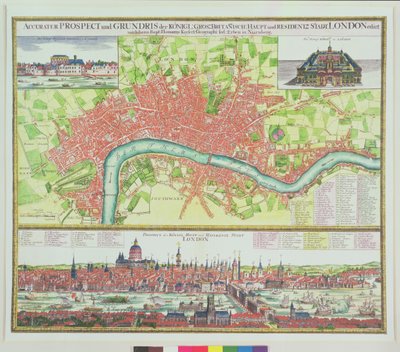 Aerial Map of London, and View across the Thames from South Bank, with St. Paul