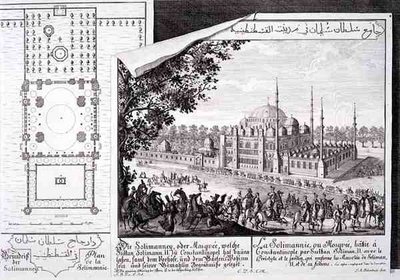 Plan and View of the Suleymaniye Mosque, Istanbul, from 