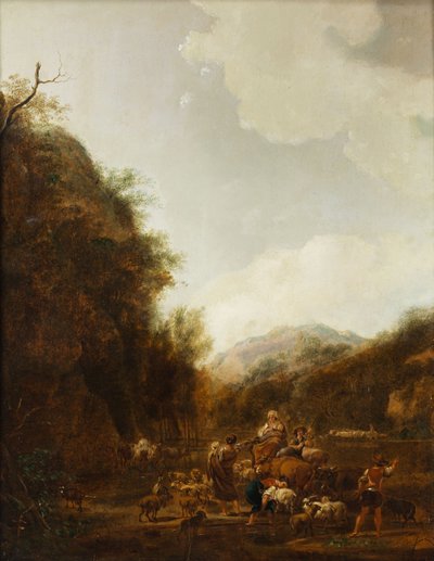 Mountainous Landscape with Shepherds and Cattle at the Drinking Trough by Johann Christian Klengel