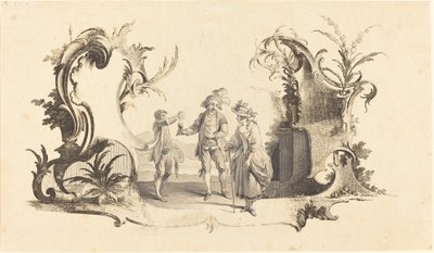 Cartouche Moderne with a Young Couple Being Served Wine by Johann Esaias Nilson