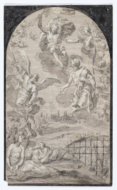 Saint Interceding with Christ Not to Hurl the Thunderbolt on the City of Augsburg by Johann Georg Melchior (1625 1705) Schmittner