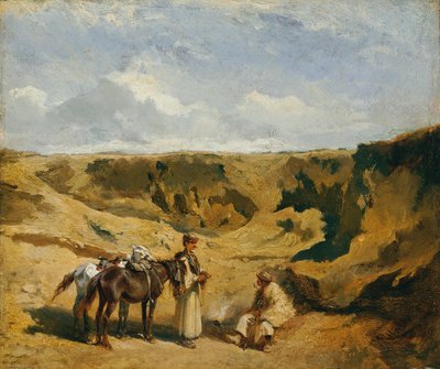 Two Hungarians with Two Horses in the Puszta by Johann Gualbert Raffalt