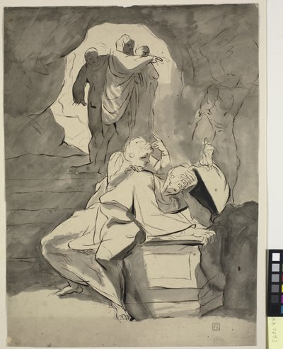 A Man in Despair Over a Tombstone in a Cave with Other Figures by Johann Heinrich Füssli