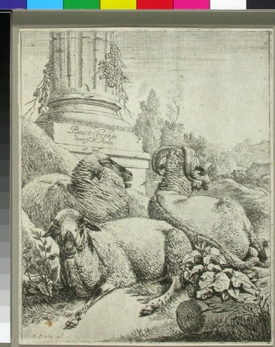 Sheep at the Foot of a Column by Johann Heinrich Roos