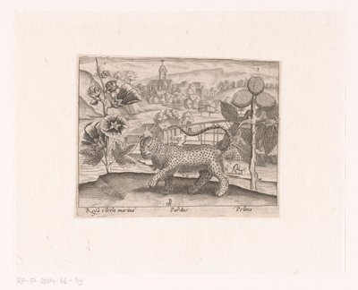 Landscape with Hollyhock, Leopard, and Plum Tree by Johann Hogenberg