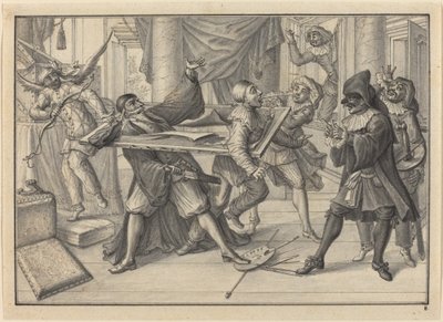 Mezzetin and Harlequin Use the Picture Frame to Catch Pantaloon and Pierrot by Johann Jacob Schubler