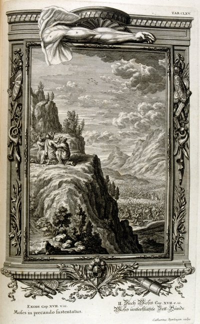 Aaron and Hur Support the Hand of Moses on Sinai, When the Israelites Fled into Sinai, Exodus from Egypt by Johann Jakob Scheuchzer