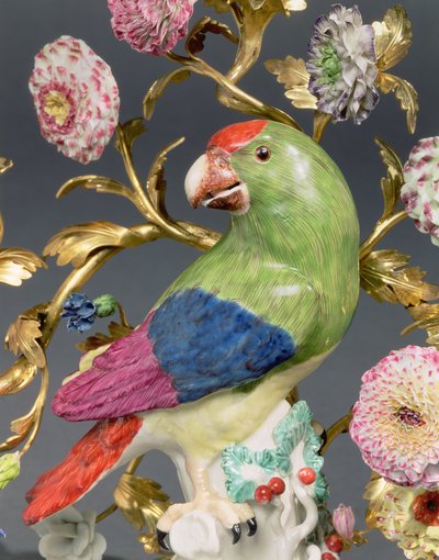 Detail (from a pair of Louis XV three-branch ormolu and Meissen parrot candelabra) by Johann Joachim Kaendler