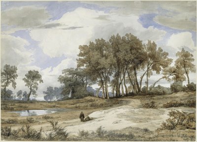 Italian Landscape, Two Monks in the Foreground by Johann Wilhelm Schirmer