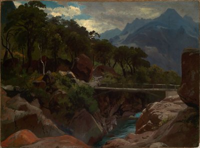 Swiss Mountain River with Footbridge by Johann Wilhelm Schirmer