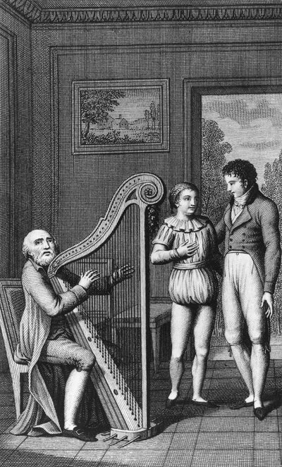 Harpist, Mignon, and Wilhelm, illustrated frontispiece for Wilhelm Meister