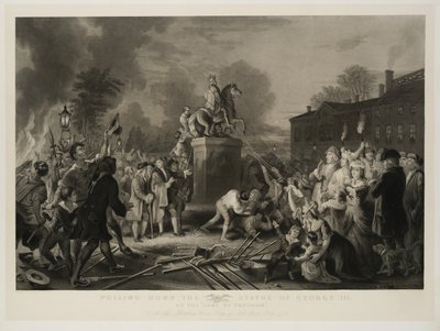 Pulling Down the Statue of George III, by the Sons of Freedom, At the Bowling Green, City of New York, July 1770, engraved by John C. McRae, after 1853 by Johannes Adam Simon Oertel