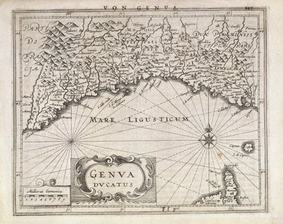 Duchy of Genoa, Map by Jan Baptist Vrients from German atlas, Copper engraving, half of the 17th century by Johannes Baptista Vrints