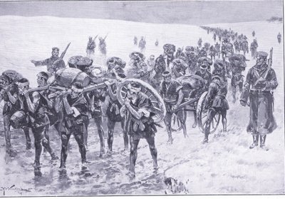 Japanese on the March. Men in Place of Pack Ponies by Johannes Hermann Barend Koekkoek
