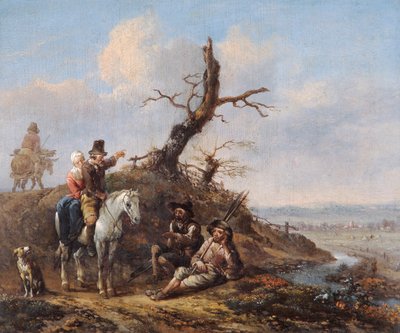 Landscape with Travellers Resting and Couple on Horseback, 17th Century by Johannes Lingelbach
