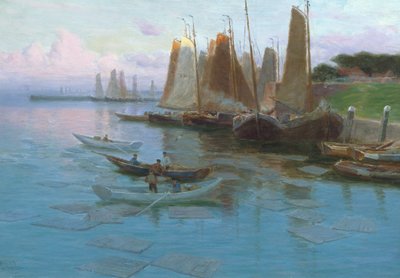 Fishing boats in harbour by Johannes Martin Grimelund