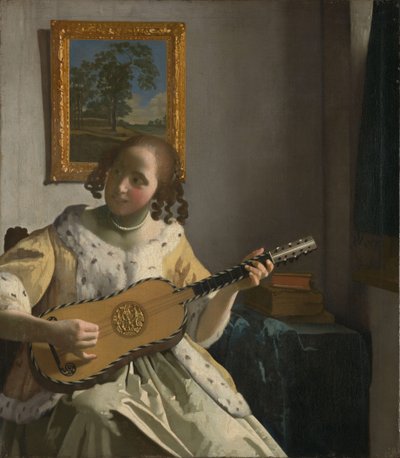 Young Woman Playing a Guitar by Johannes Vermeer