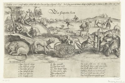 The Sleeping Lion, 1567 (The Sleeping Lion) (Four Allegories on the Events between 1576-1579 in the Netherlands) by Johannes Wierix (attributed to)