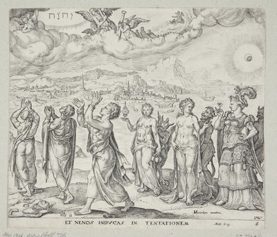 Man Resisting the Temptation of Money, Lust and Honour by Johannes Wierix