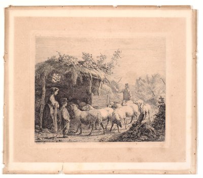 A Flock of Sheep Driven into a Stable by Johannes Wilhelm Zillen