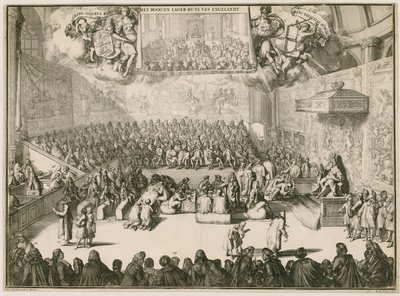 A Session in the House of Commons with George II on the Throne by Johannes and Mortier, Cornelis Covens