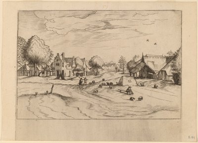 Country Village with Sheep and Sitting Shepherd by Johannes van Doetechum, the Elder and Lucas