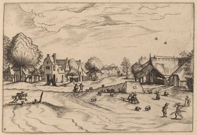 Country Village with Sheep and Sitting Shepherd by Johannes van Doetechum, the Elder and Lucas