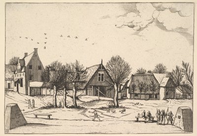 Country Village, Archers in the Foreground from Multifariarum Casularum Ruriumque Linea by Johannes van Doetecum I