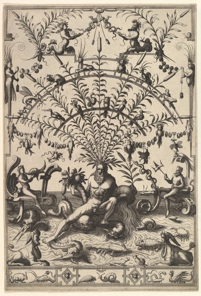 Modern Grotesque Decoration with a River God by Johannes van Doetecum I
