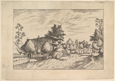 Village Street, hay stacked in front of a farm from Praediorum villarum et rusticar, ca. 1559-61 by Johannes van Doetecum I
