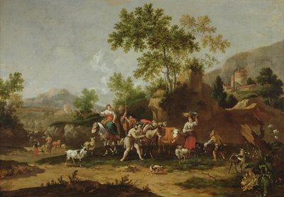Italian Landscape with Figures and Animals by Johannes van der Bent