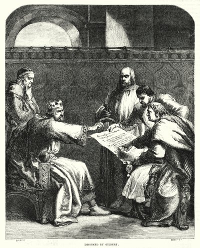 King John refusing to sign the Magna Charta at Oxford, in 1215 by John (after) Gilbert