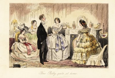 English Gentleman Visiting with a Lady and Her Daughters in a Drawing Room by John (after) Leech