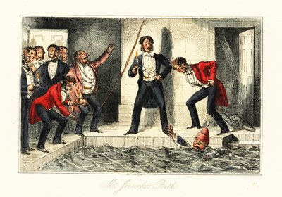 Gentleman in Night Clothes Struggling in a Swimming Pool at a Stately Home by John (after) Leech