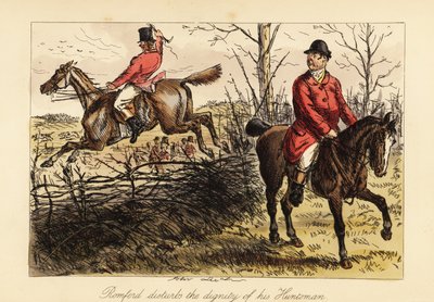 Huntsman Jumping a Fence on an Old Nag and Interfering with the Pack of Hounds by John (after) Leech