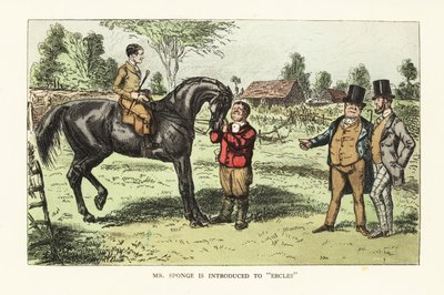 Two English Gentlemen Evaluating a Horse in a Paddock by John (after) Leech