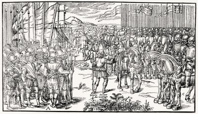 The English Army is Drawn Up for Battle, While Sidney Himself Parleys with a Defiant Messenger from the Irish, Plate 7 from 