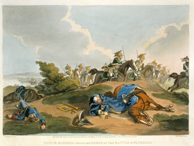 Prince Blucher under His Horse at the Battle of Waterloo, engraved by Matthew Dubourg from 