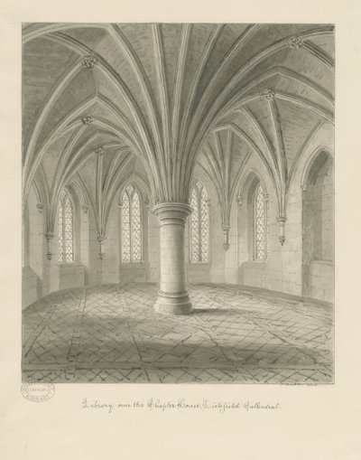 Interior of Lichfield Cathedral - Library above Chapter House: sepia drawing by John Buckler