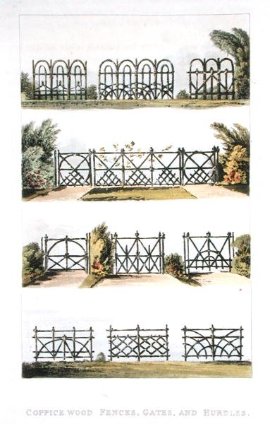 Coppice wood fences, gates and hurdles, from Ackermann