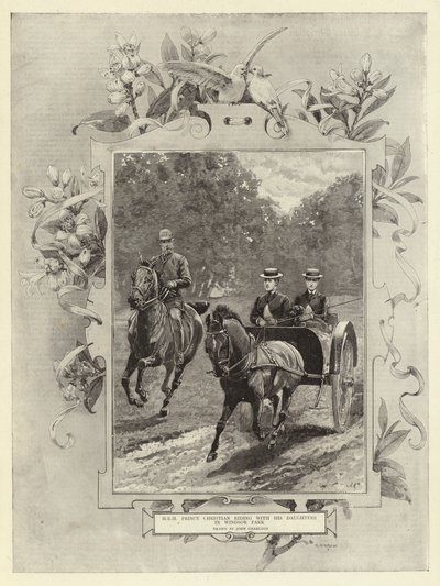H R H Prince Christian riding with his daughters in Windsor Park by John Charlton
