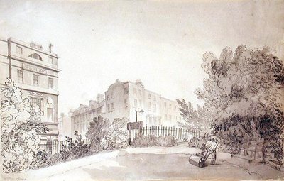 View of Fitzroy Square with Two Figures pulling a Garden Roller, c.1808 by John Claude Nattes