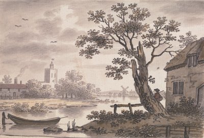 River Scene with Church, Cottage and Windmill by John Collet