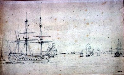 A Ship at Anchor and Other Shipping in the Thames by John Constable
