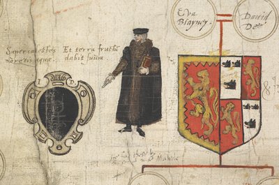 A detail from Genealogical roll of the descent of John Dee showing his kinship with the Sovereigns of the House of Tudor by John Dee
