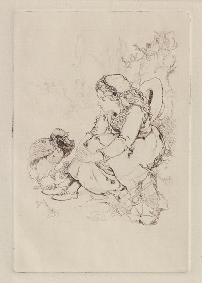 Seated Girl and Large Bird by John Duncan
