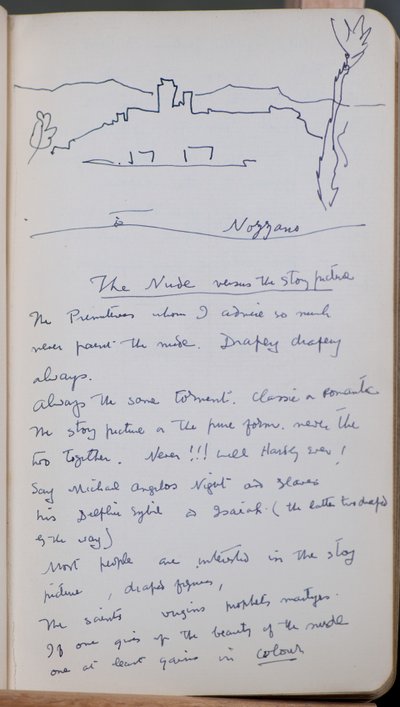Sketch book containing 60 sketches and illustrations, writings on tempera paint and artists including Botticelli by John Duncan