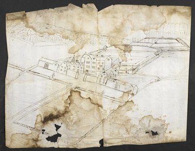Prospect of Wotton with the Garden, Grotto and Environs from the North-West, c.1650 by John Evelyn