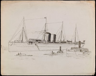 Steam Vessel Near a Coast with Tug Alongside. Passenger Liner with Tug, and Paddle Steamer Tilbury Nearby by John Everett